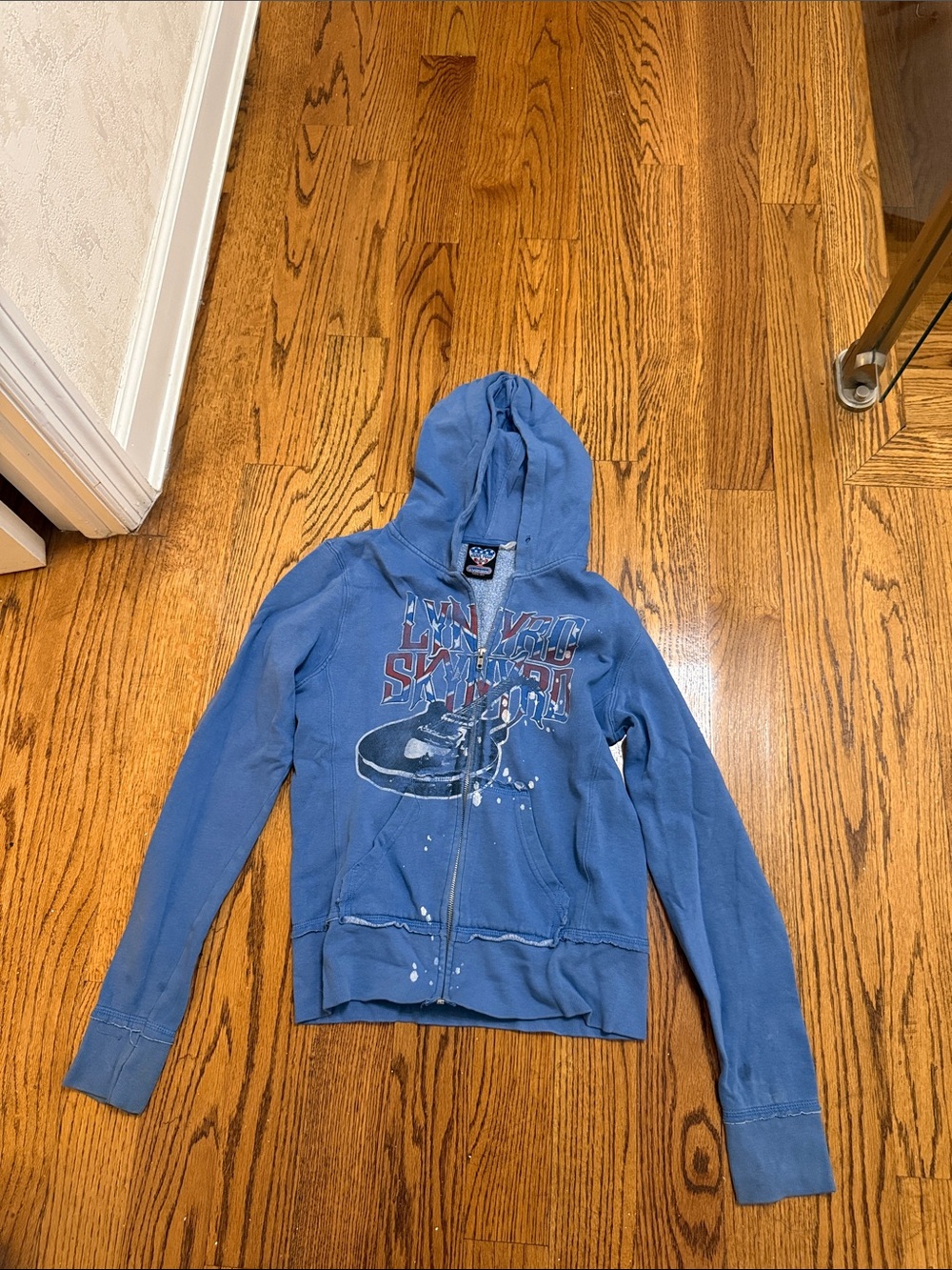 Light Blue Hoodie with Red & White Graphic